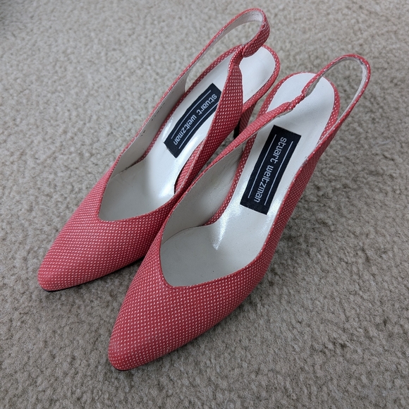 Rare Vintage Stuart Weitzman Slingback Heel Red Polka Dot Leather Sz 8 - Picture 2 of 15